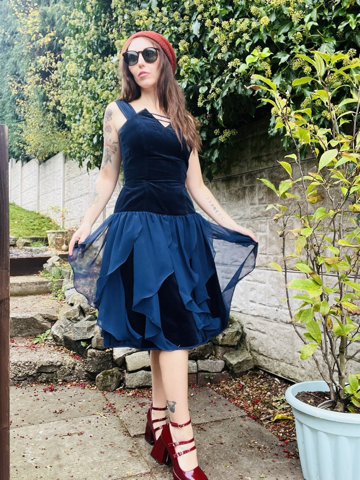 Vintage 80s Party Dress Blue Size 10 Whimsigoth Fairycore Velvet Layered Dress