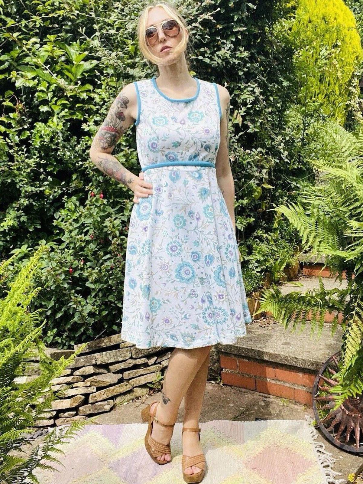 Vintage 60s Summer Dress Fit And Flare With Tie Waist Size 12