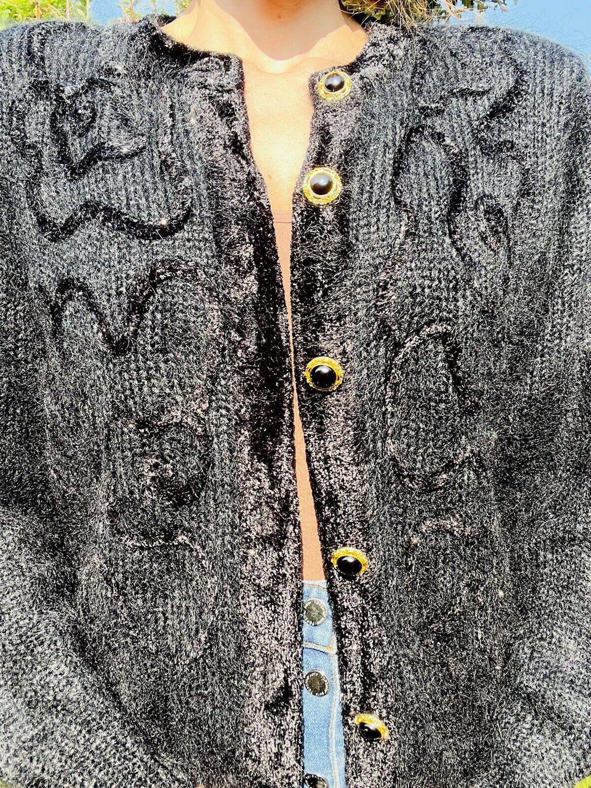Vintage 1980s Retro Cardigan Fluffy Woolly Knit 1980s Warm Winter Cardigan 12 14