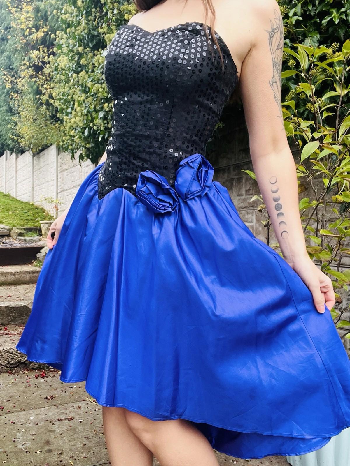 Vintage 80s Party Dress Size 8 To 10 Black Purple By Yessica Sparkly Sequin Top