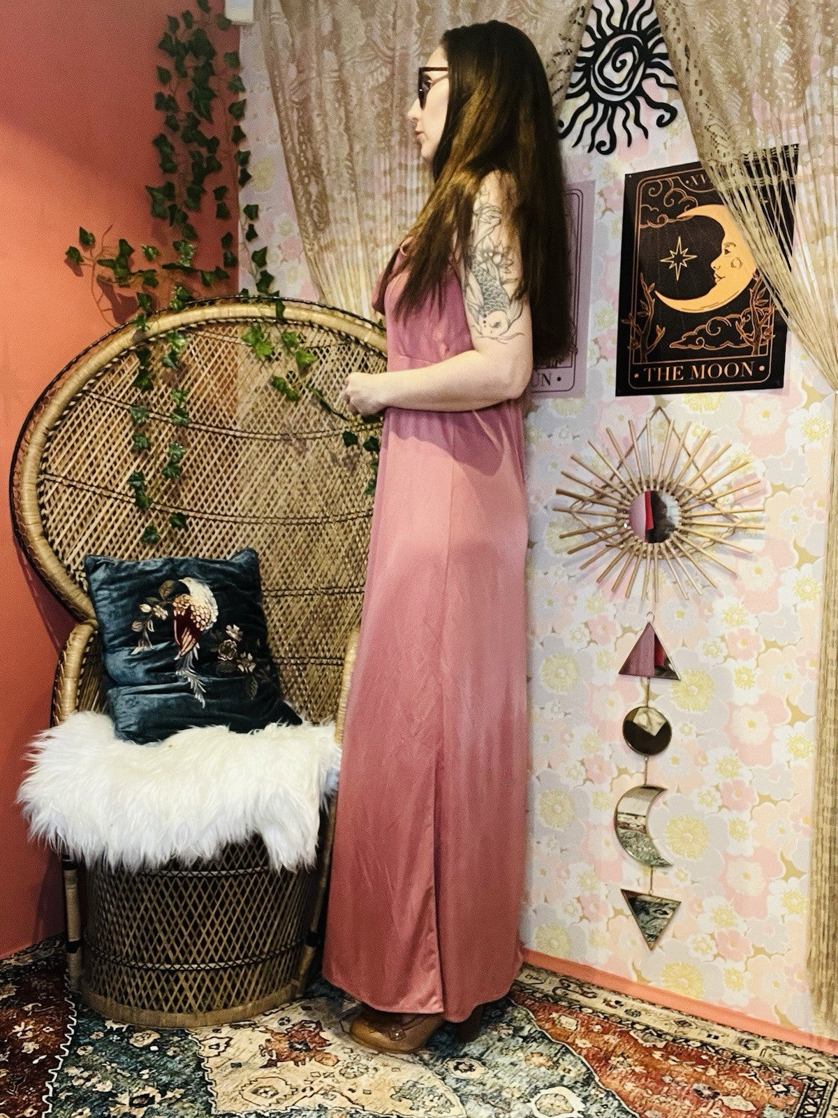 Vintgage 70s Slip Dress Size 10 Pink Retro 1970s Slinky Long Cowl Neck  Dress