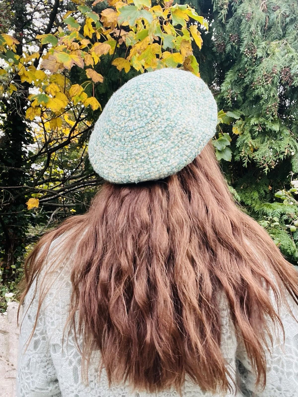 Vintage Knit Beret Hat 56com Small Retro Knitted Green Beige Preppy Hat