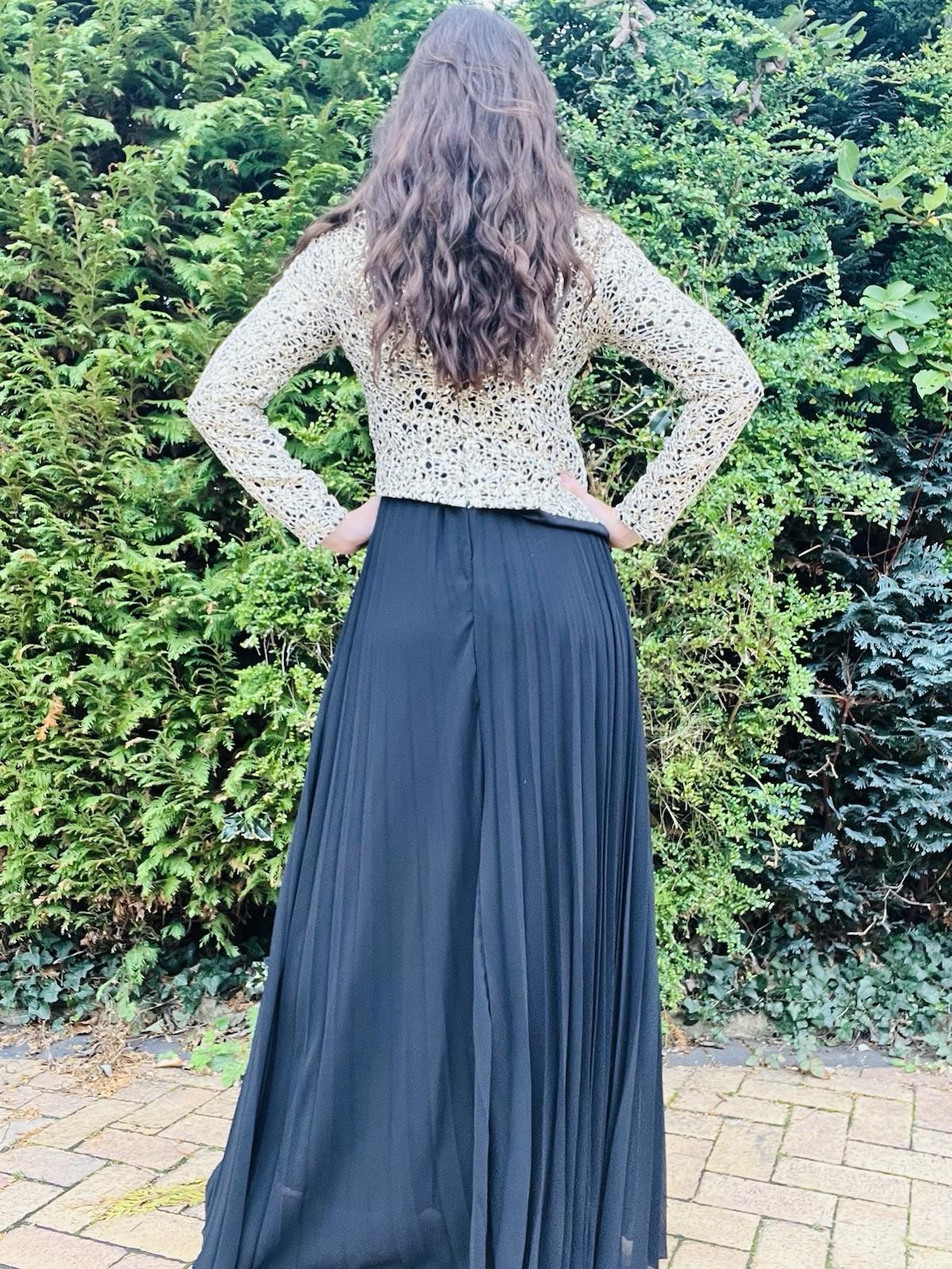 Vintage 1980s Cocktail Dress black size 10 Long Sleeve Sparkly Bodice Pleated