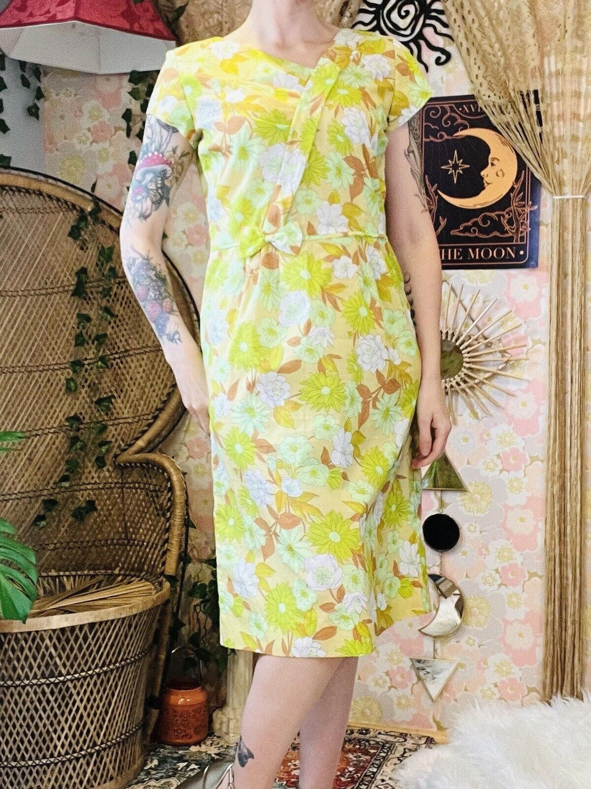 Vintage 1960s Summer Dress By Gileric Wrap Front With Bow Knee Length Size 12