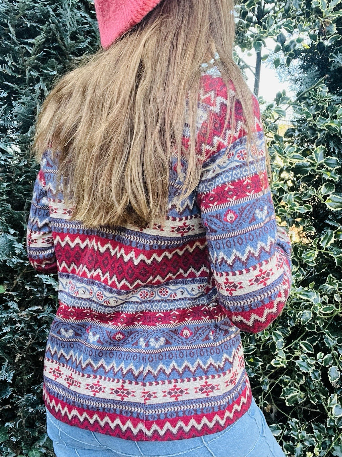 Vintage 1990s fair Isle Jacket Aztec Geometric Cardigan Blazer By Esprit 12
