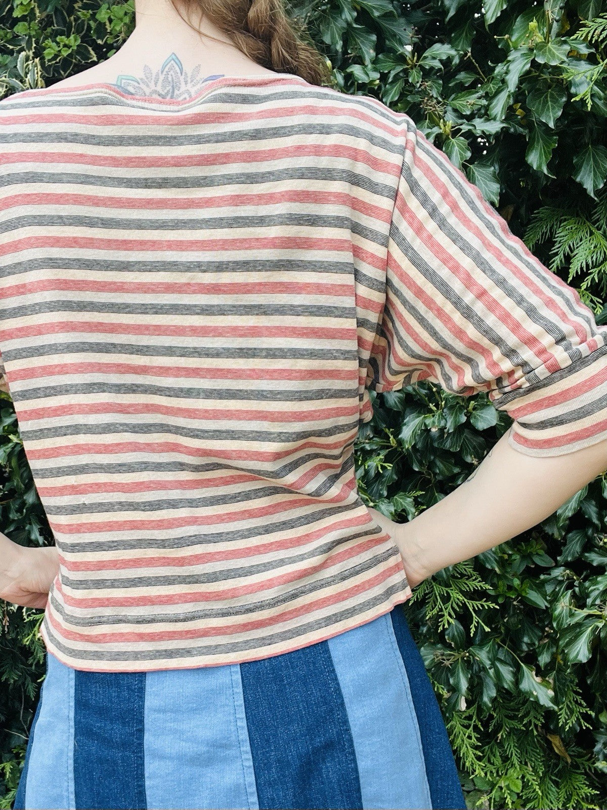 Vintage 1990s Cotton T-shirt By Jane Wikstrom Swedish Batwing Striped Top Size M