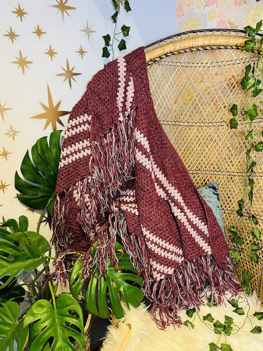 Vintage Boho Crochet Shawl Hippie Triangle Knit Wrap Cape Cottage Whimsy Scarf