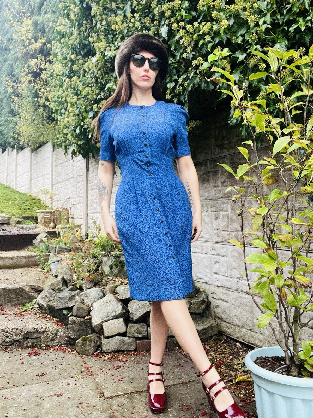 Vintage 80s Tea Dress Blue Size 6 To 8 By Liz Claiborne Cinched Waisted Ditsy