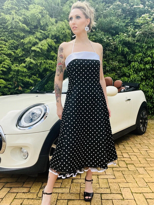 Vintage 80s Cocktail Dress Black Size 10 M By Your Sixth Sense polkadot midi