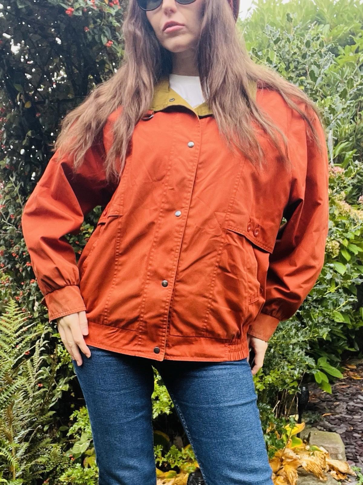 Vintage 70s Retro Jacket By Telemac Bold Orange Coat With Tartan Plaid Lining 14