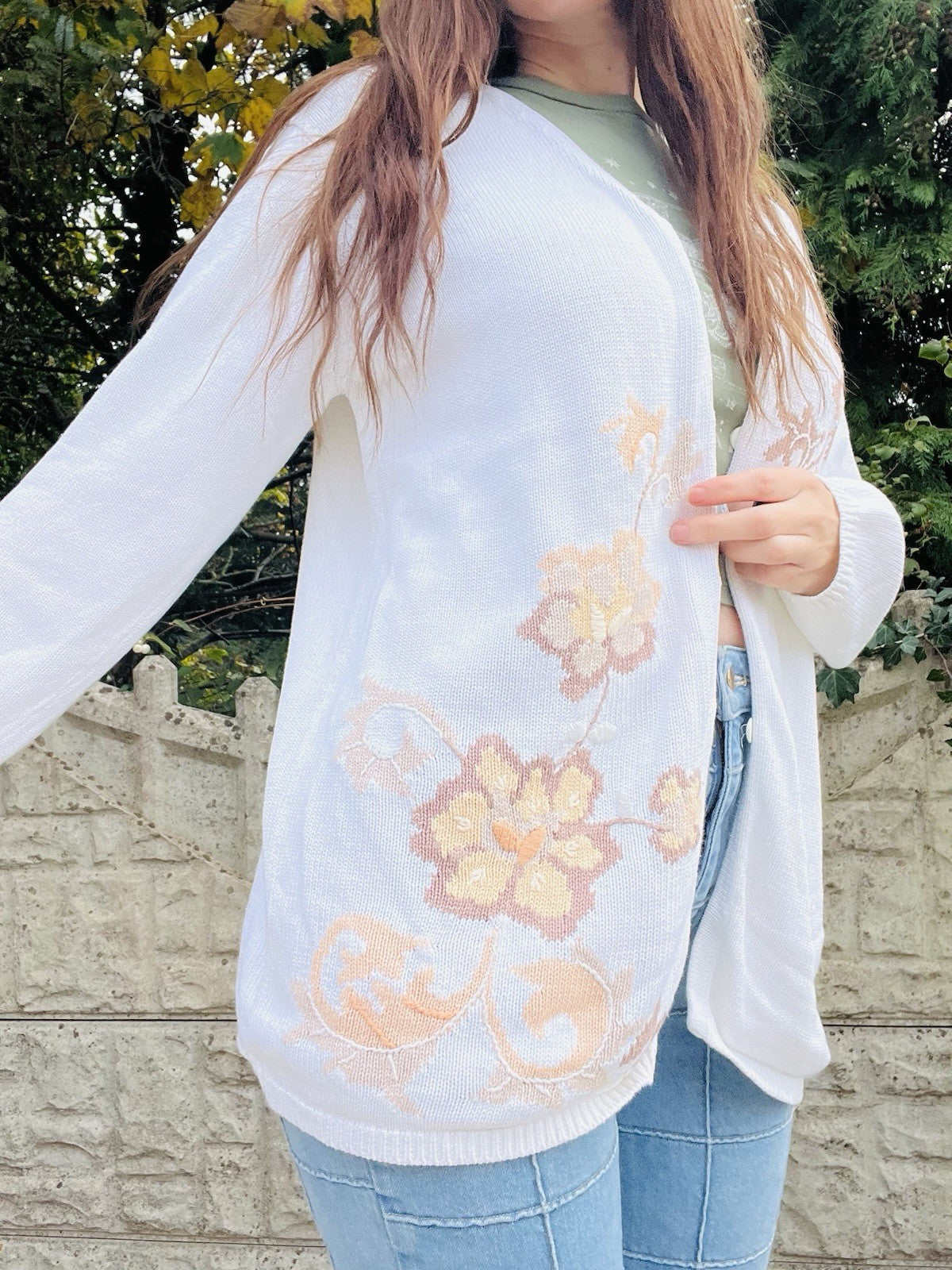 Vintage 90s Cottagecore Cardigan St Michael Cotton Knit Floral Whimsy Jumper 14