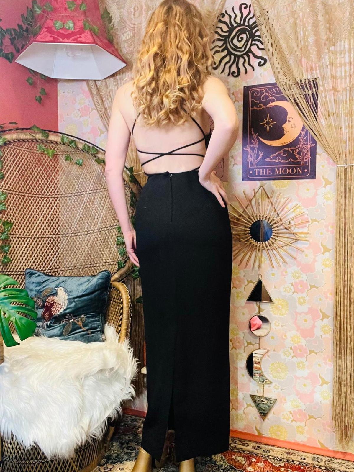 Vintage 1990s cocktail dress black size 8 by Matthew Eager Backless Halter Neck