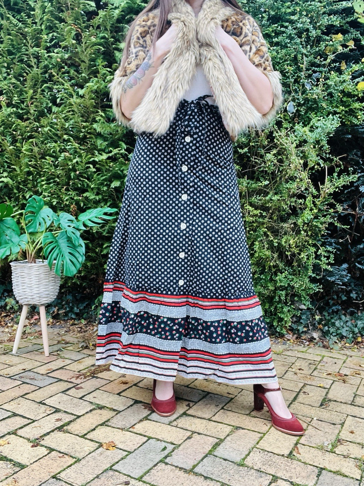 Vintage 70s Maxi Skirt Size 8 Ditsy Floral Cottage Cottagecore 100% Cotton Shirt