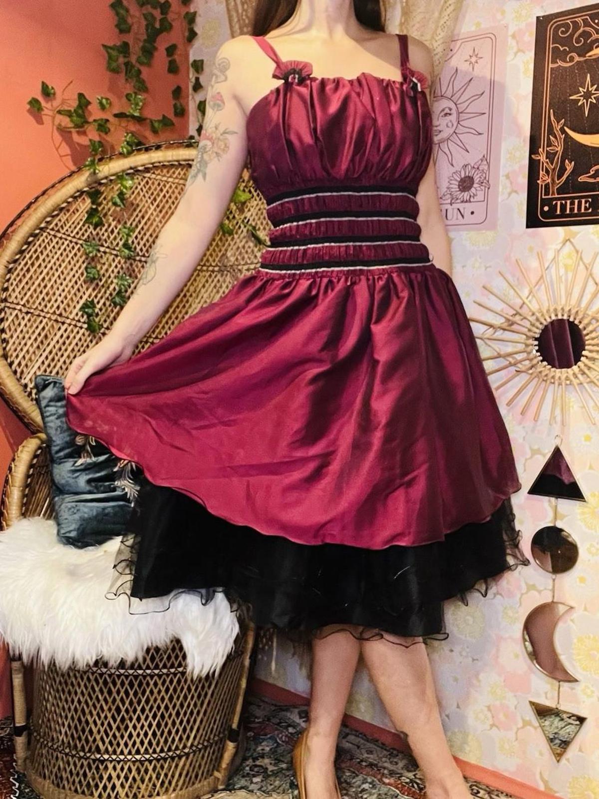 Vintage 1990s Party Dress Purple Size 10 Cinched Waist Grunge Layered Tulle S