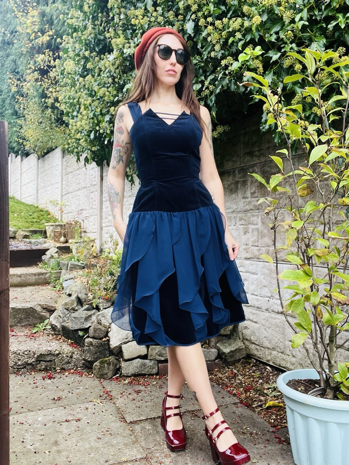 Vintage 80s Party Dress Blue Size 10 Whimsigoth Fairycore Velvet Layered Dress