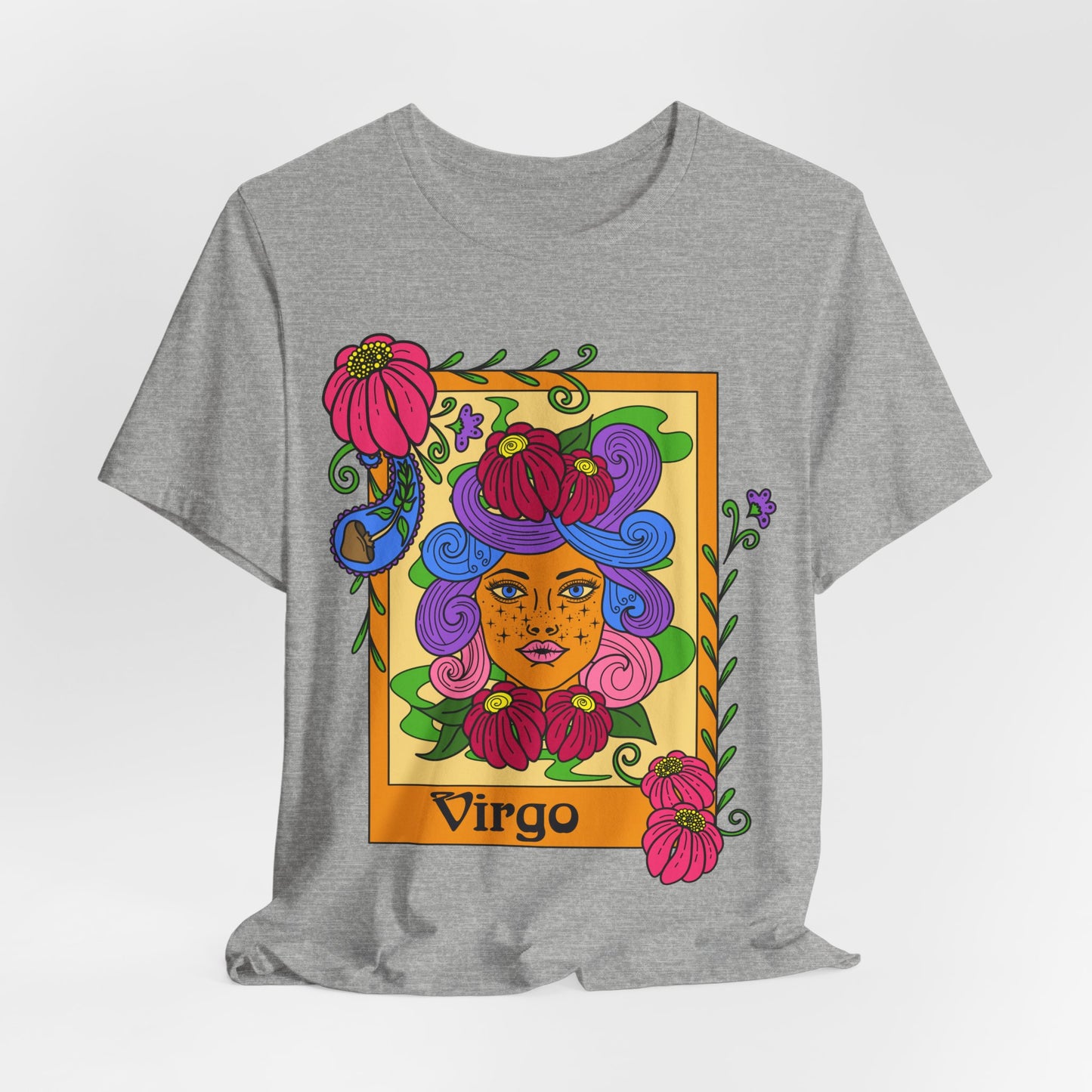Virgo star sign T-Shirt, Maiden zodiac astrology top, Horoscope birthday gift Tee, Bold retro colourful Design tshirt