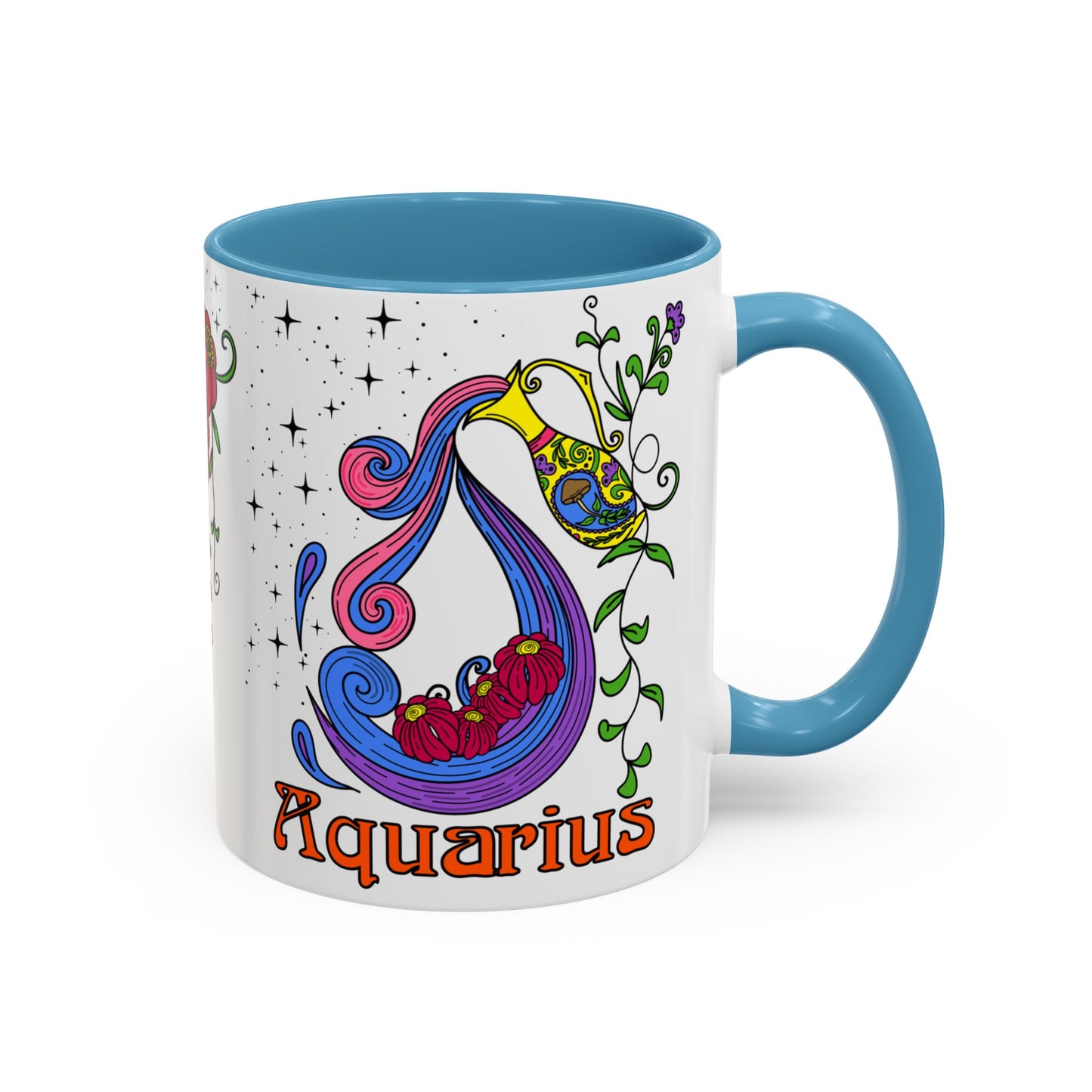Aquarius star sign mug, water pale zodiac astrology coffee cup, Horoscope birthday gift mug, Bold retro colourful Design ceramic mug