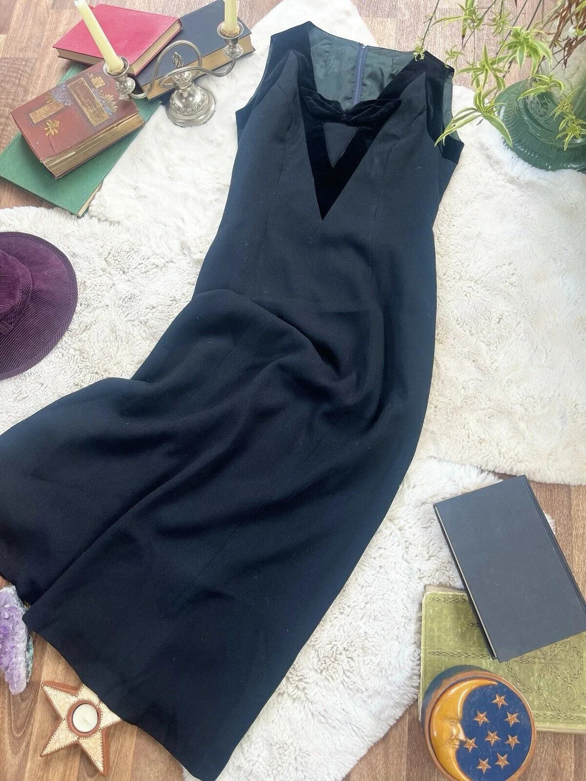 Vintage 90s Maxi Dress Whimsigoth Long Black Dress With Velvet Bow Size 14