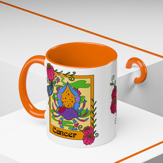 Cancer star sign mug, Crab zodiac astrology coffee cup, Horoscope birthday gift mug, Bold retro colourful Design ceramic mug