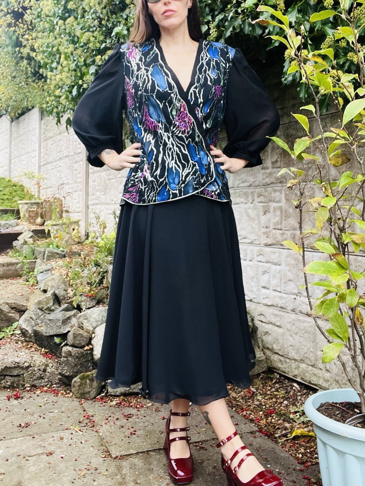 Vintage 80s Party Dress Black Size 12 14 Retro 1980s Fancy Dress