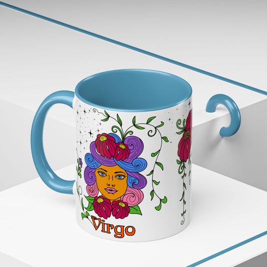 Virgo star sign mug, Maiden zodiac astrology coffee cup, Horoscope birthday gift mug, Bold retro colourful Design ceramic mug