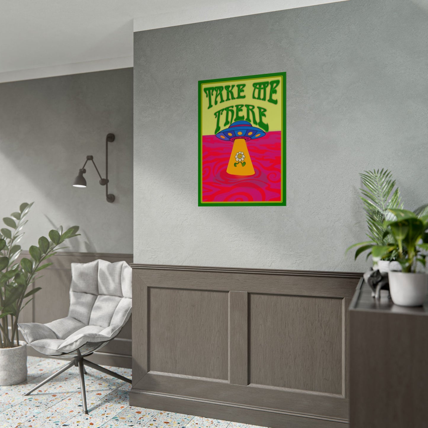 Psychedelic Trippy UFO Poster, Colourful Retro Hippie Wall Art, 1960s 1970s Home Decor Print
