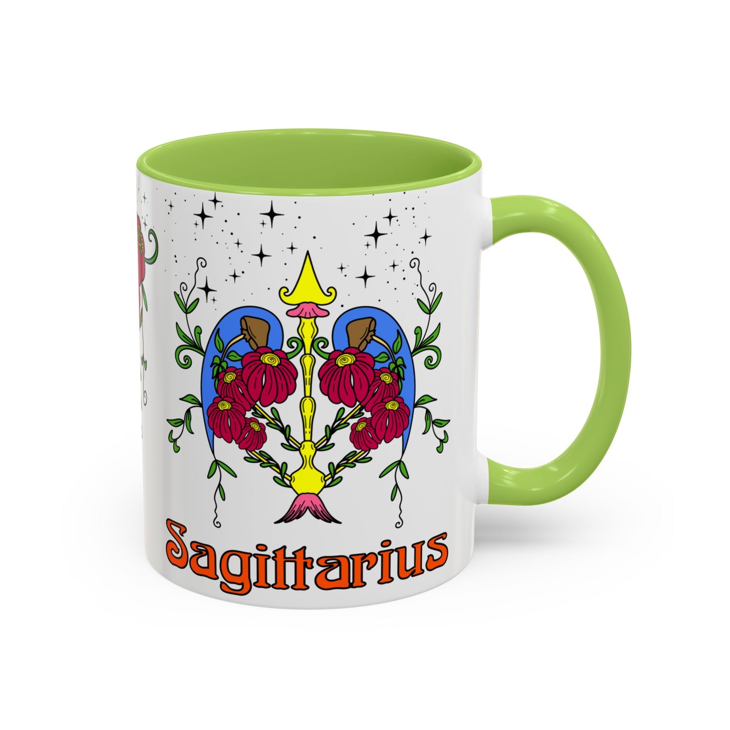 Sagittarius star sign mug, Bow and arrow zodiac astrology coffee cup, Horoscope birthday gift mug, Bold retro colourful Design ceramic mug