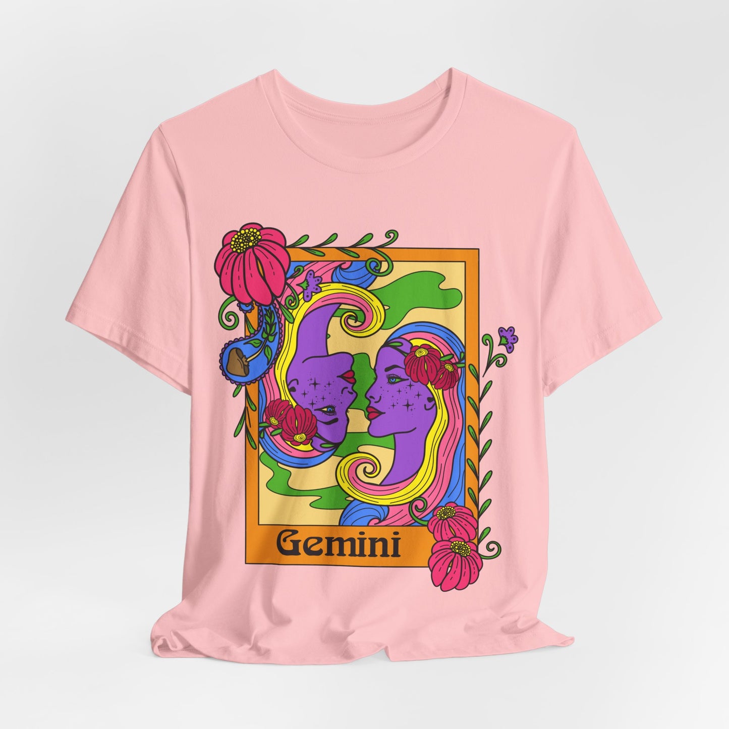 Gemini star sign T-Shirt, Twins zodiac astrology top, Horoscope birthday gift Tee, Bold retro colourful Design tshirt