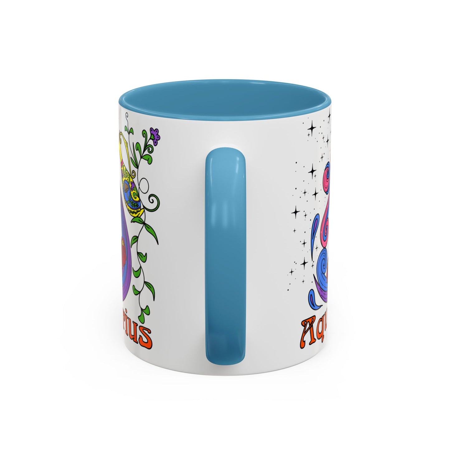 Aquarius star sign mug, water pale zodiac astrology coffee cup, Horoscope birthday gift mug, Bold retro colourful Design ceramic mug