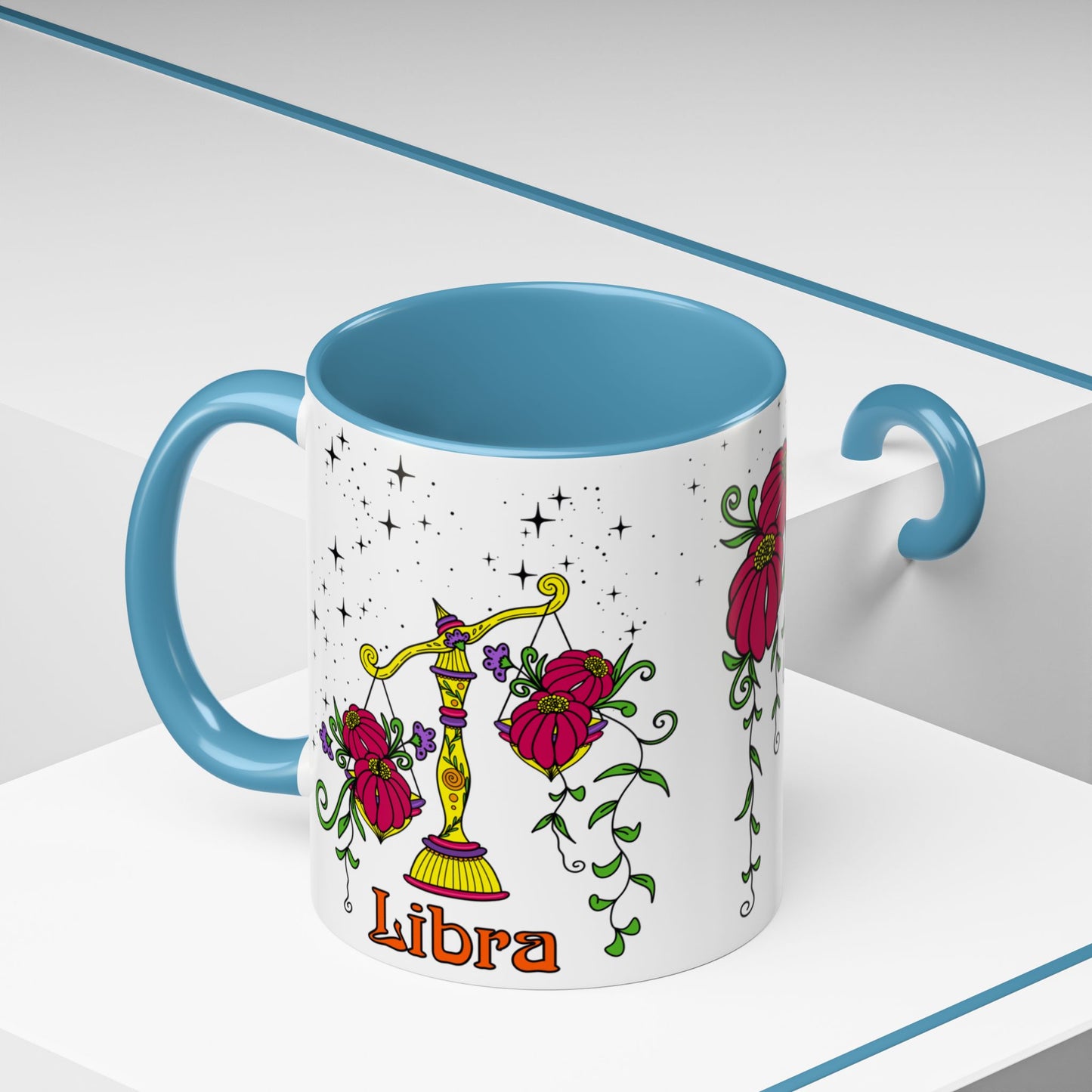 Libra star sign mug, Scales zodiac astrology coffee cup, Horoscope birthday gift mug, Bold retro colourful Design ceramic mug