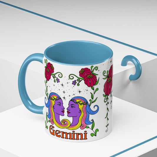 Gemini star sign mug, Twin zodiac astrology coffee cup, Horoscope birthday gift mug, Bold retro colourful Design ceramic mug