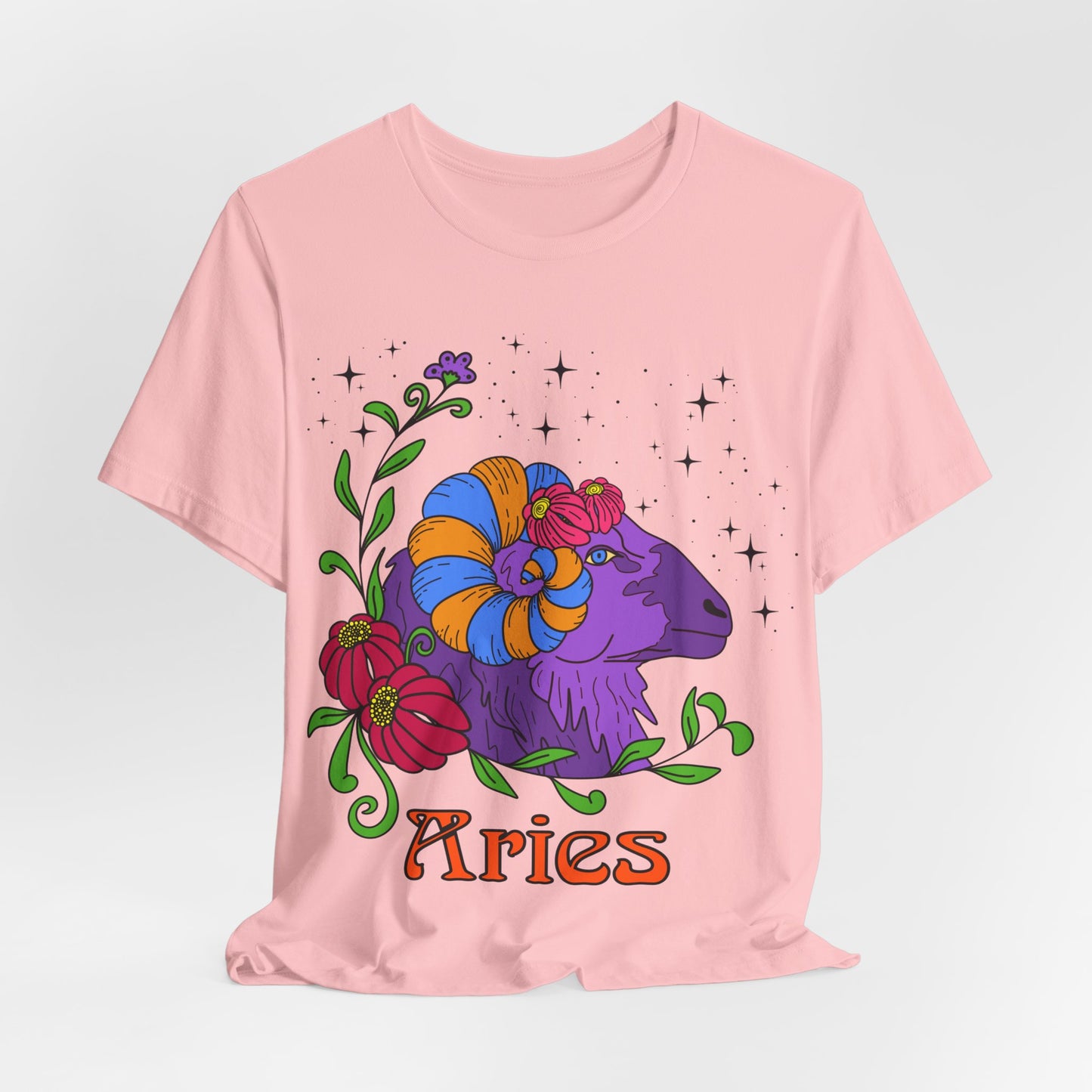 Aries star sign T-Shirt, Ram zodiac astrology top, Horoscope birthday gift Tee, Bold retro colourful Design tshirt