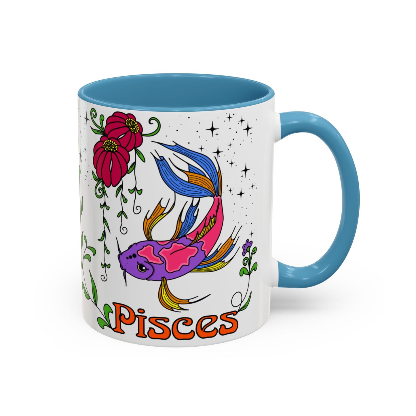 Pisces star sign mug, Fish zodiac astrology coffee cup, Horoscope birthday gift mug, Bold retro colourful Design ceramic mug