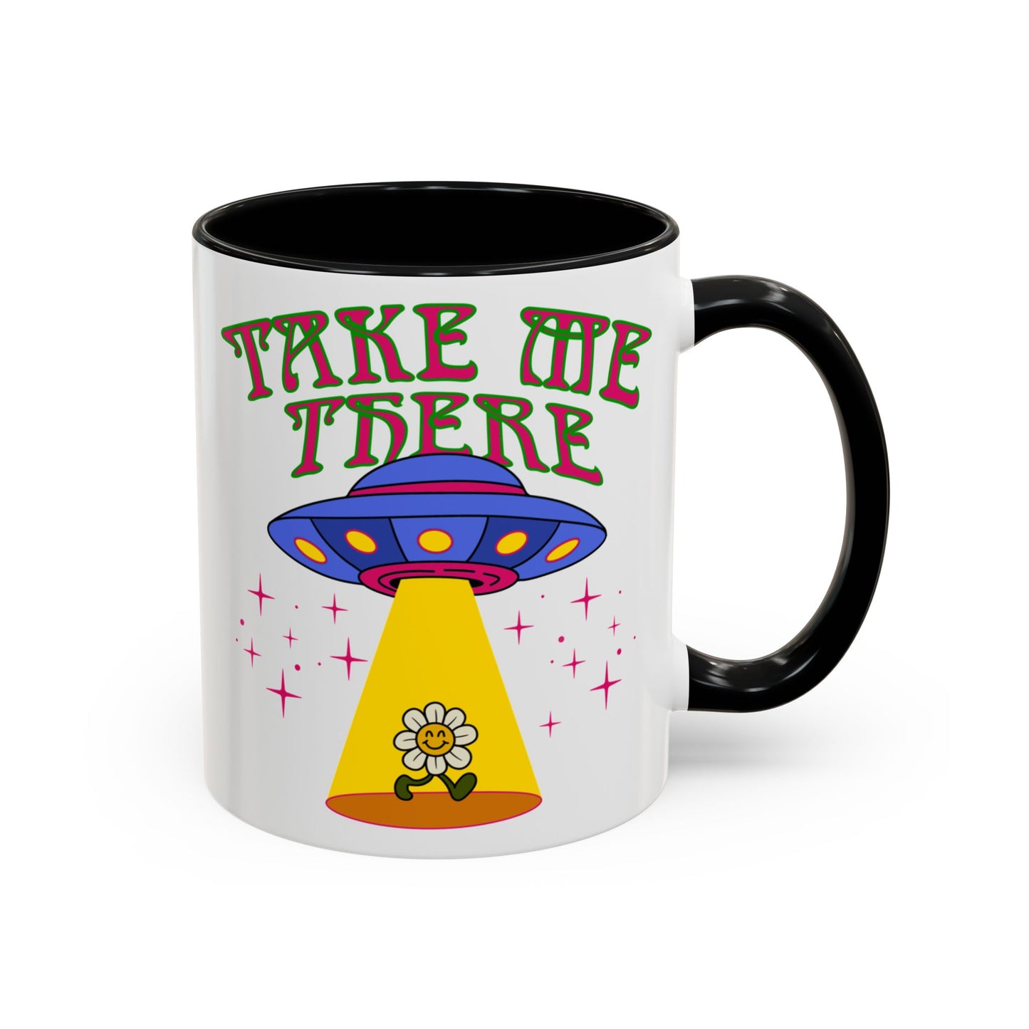 Trippy UFO mug, hippie retro 60s 70s tea and coffee mug, Psychedelic space flower ceramic drink cup