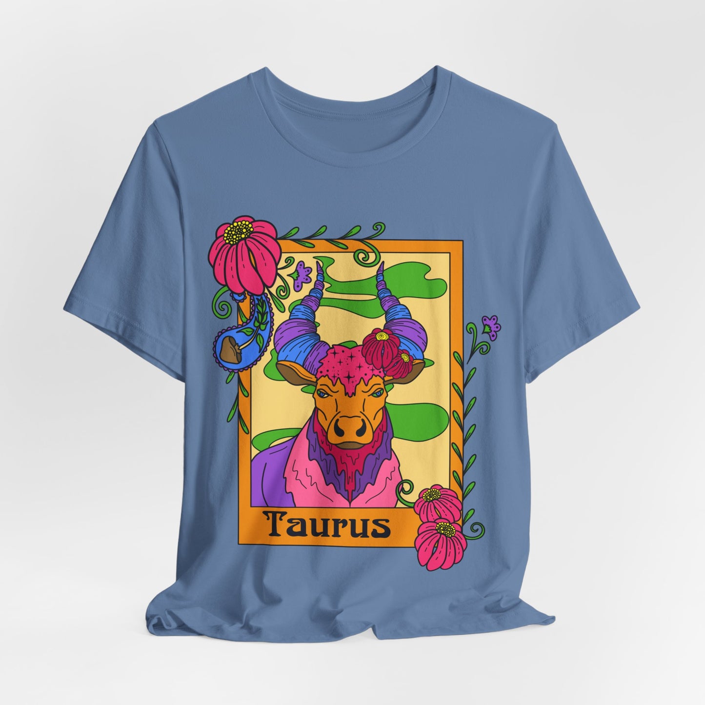 Taurus star sign T-Shirt, Bull zodiac astrology top, Horoscope birthday gift Tee, Bold retro colourful Design tshirt