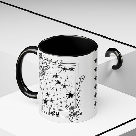 Leo Constellation mug, Zodiac astrology coffee cup, Horoscope birthday gift mug, Star sign tarot card ceramic mug