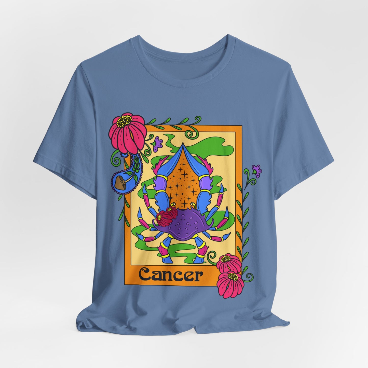 Cancer star sign T-Shirt, crab zodiac astrology top, Horoscope birthday gift Tee, Bold retro colourful Design tshirt