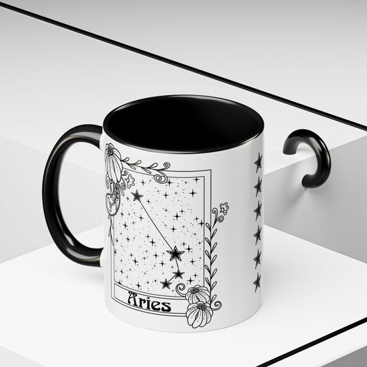 Aries Constellation mug, Zodiac astrology coffee cup, Horoscope birthday gift mug, Star sign tarot card ceramic mug