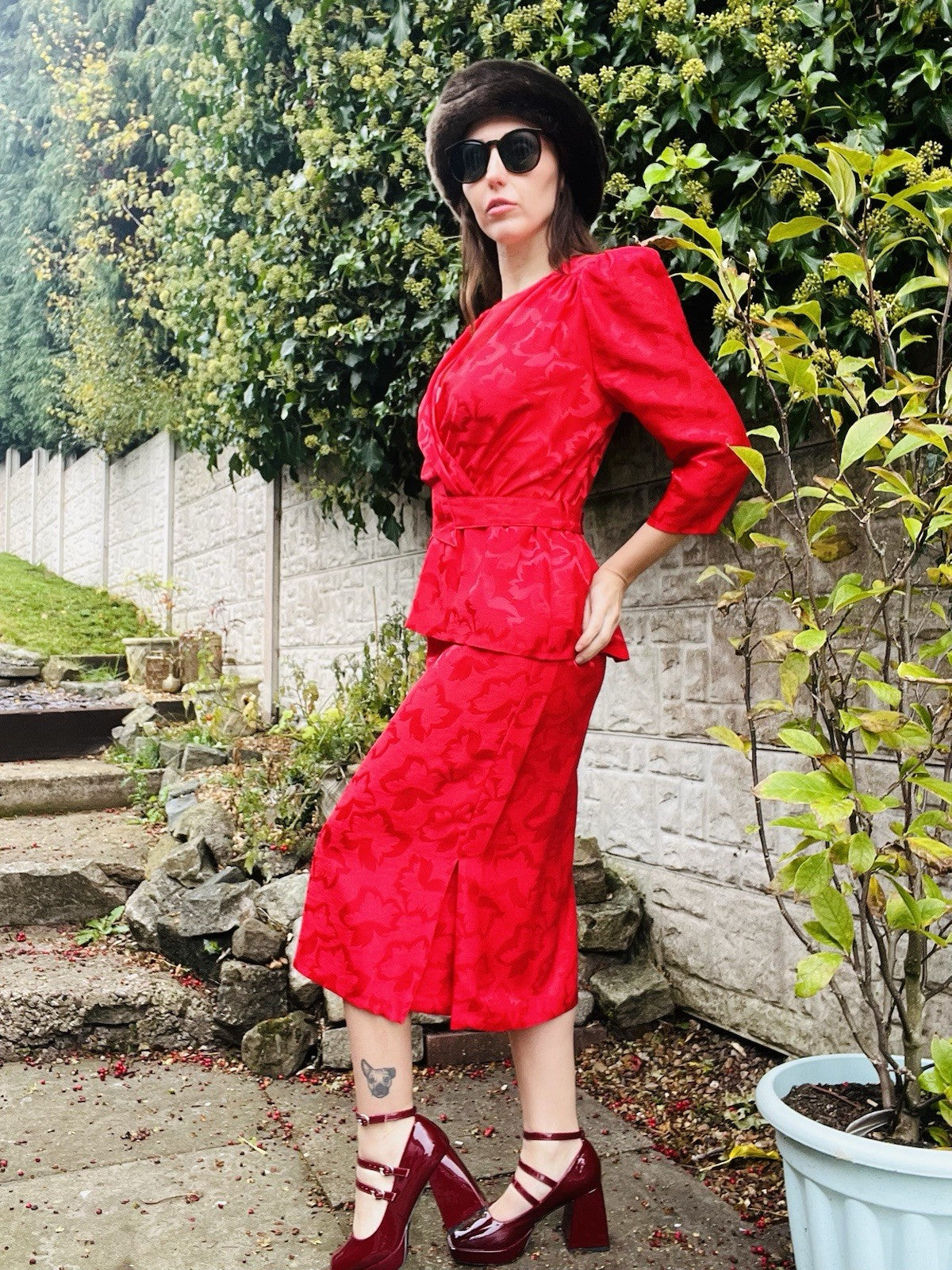 Vintage 1980s Cocktail Dress Red Size 10 12 Retro 80s Peplum Dress With Belt