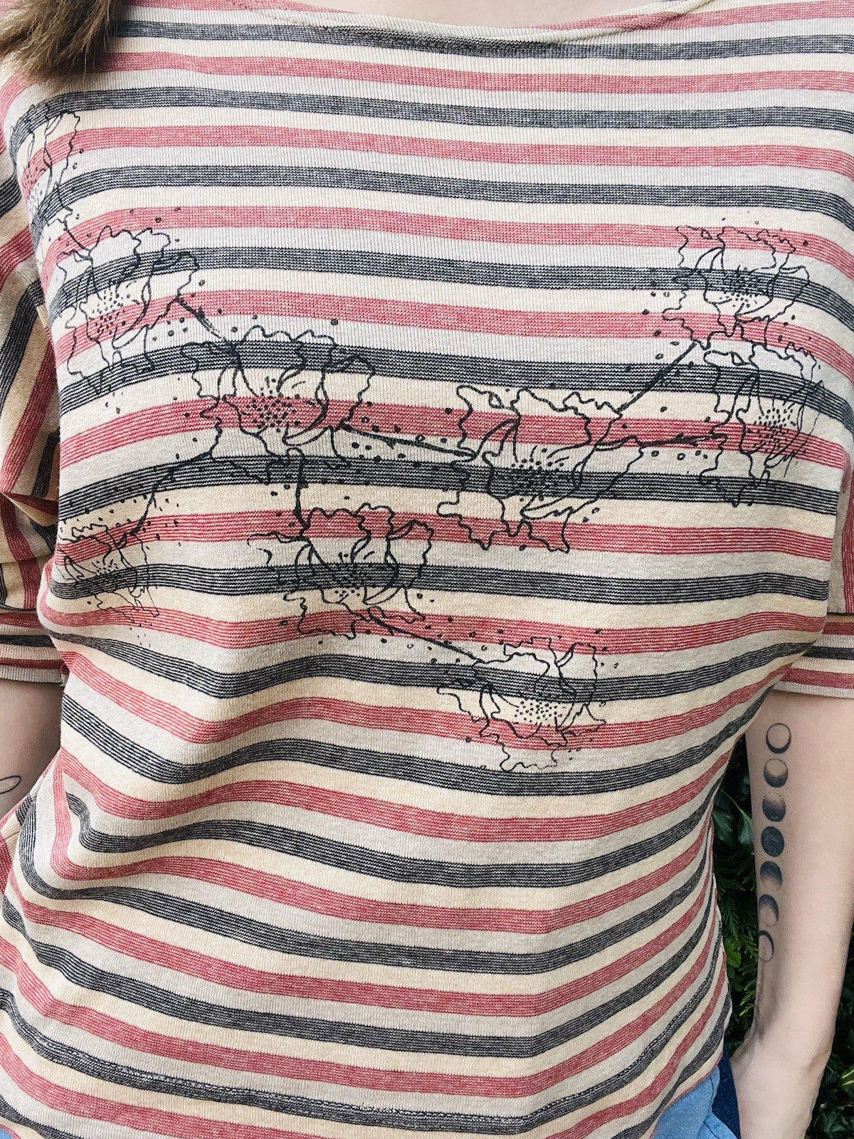 Vintage 1990s Cotton T-shirt By Jane Wikstrom Swedish Batwing Striped Top Size M