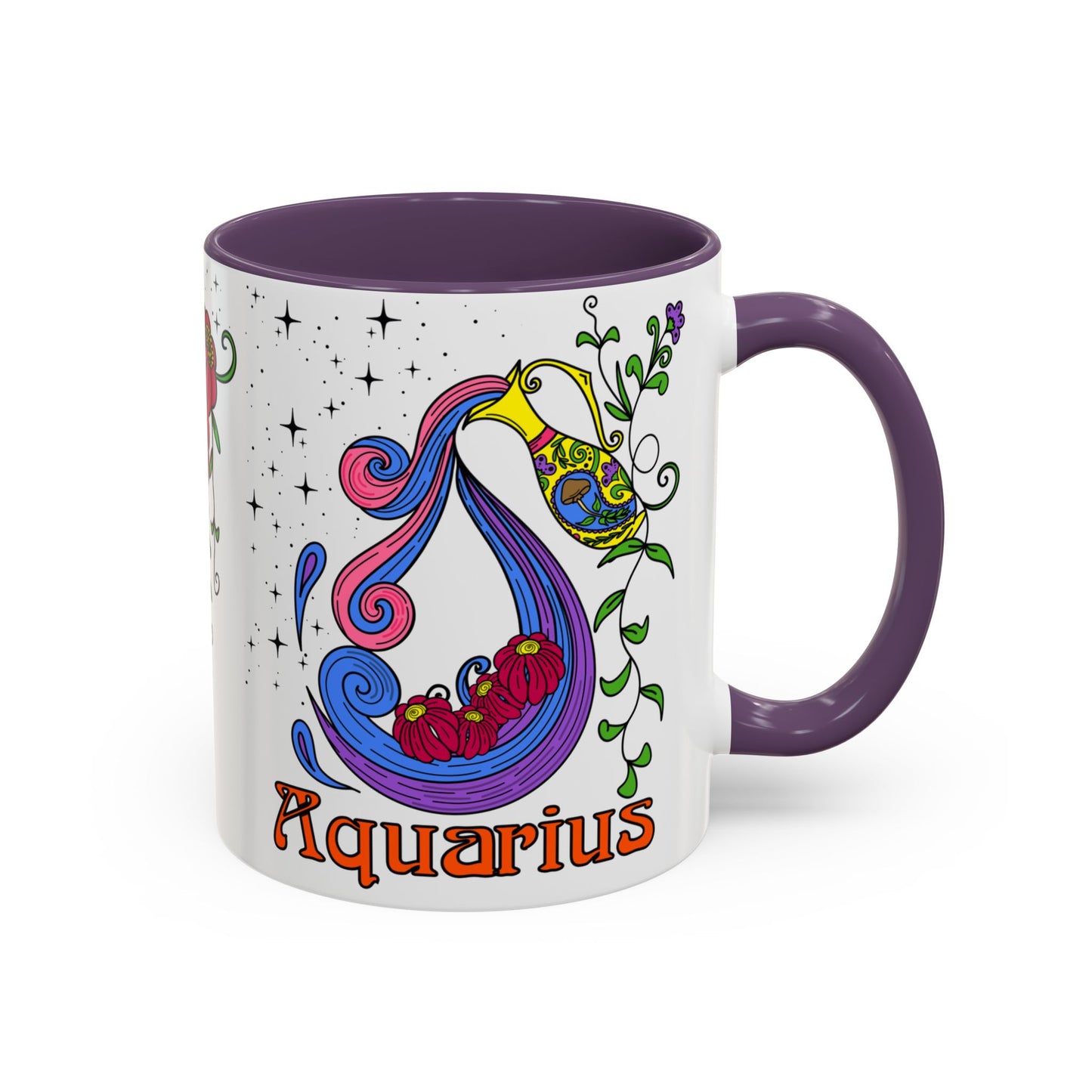 Aquarius star sign mug, water pale zodiac astrology coffee cup, Horoscope birthday gift mug, Bold retro colourful Design ceramic mug