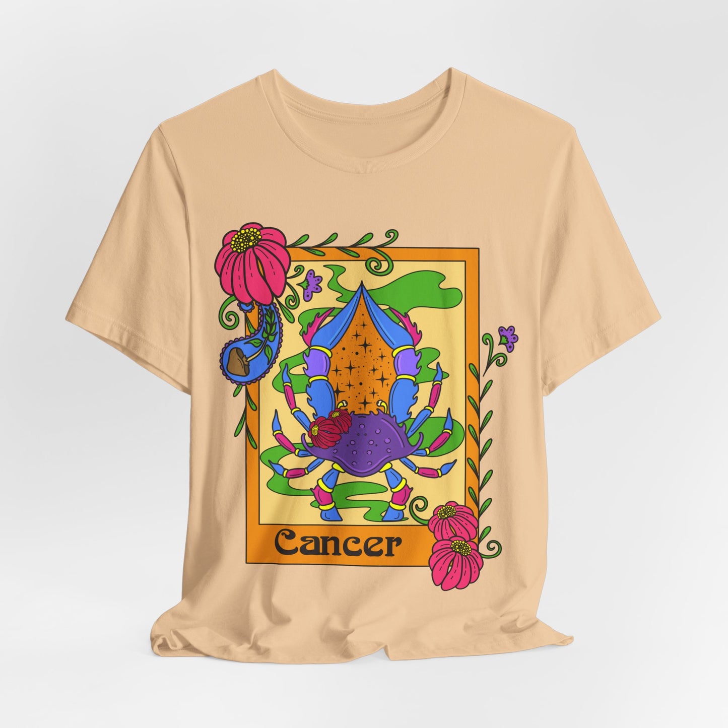 Cancer star sign T-Shirt, crab zodiac astrology top, Horoscope birthday gift Tee, Bold retro colourful Design tshirt