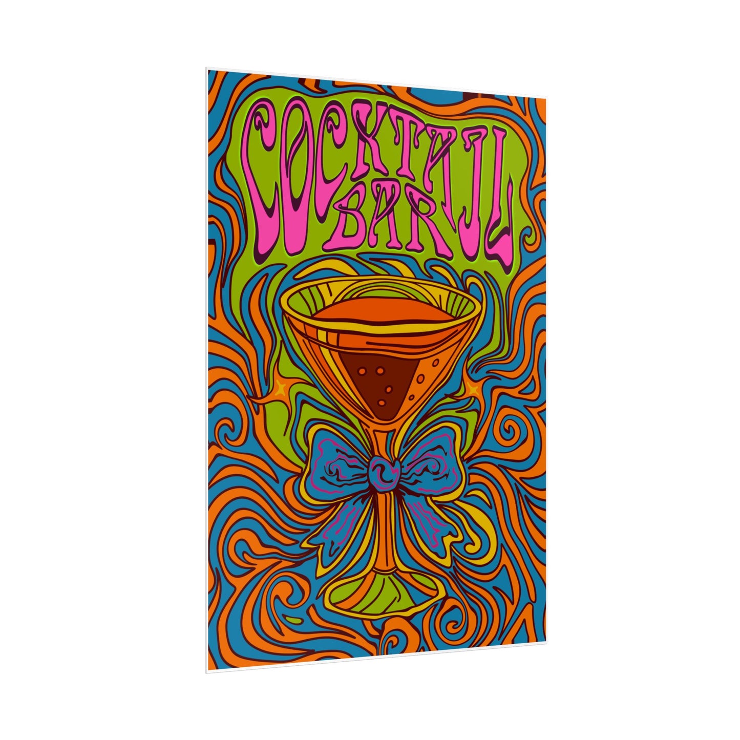 Cocktail Bar Poster, Colourful Retro Prosecco Wall Art, Psychedelic Alcohol Drinking Home Decor Print