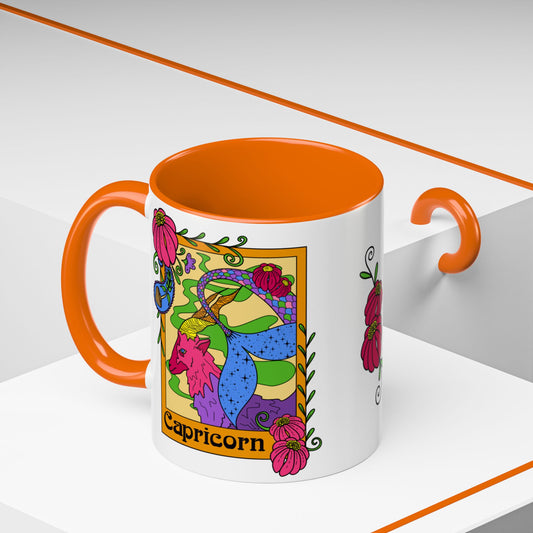 Capricorn star sign mug, Sea goat zodiac astrology coffee cup, Horoscope birthday gift mug, Bold retro colourful Design ceramic mug