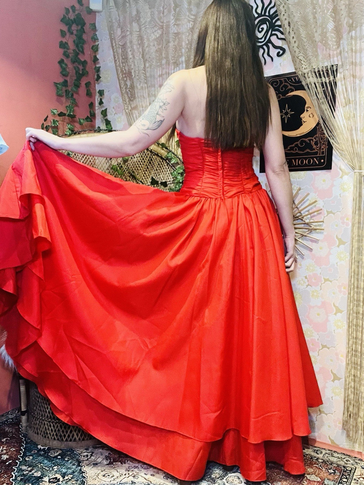 Vintage 1980s Cocktail Dress Size 8 Red Strapless Evening Layered Ball Gown