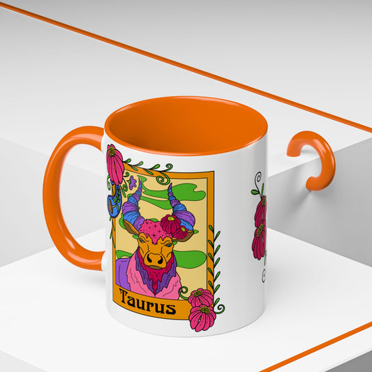 Taurus star sign mug, Bull zodiac astrology coffee cup, Horoscope birthday gift mug, Bold retro colourful Design ceramic mug