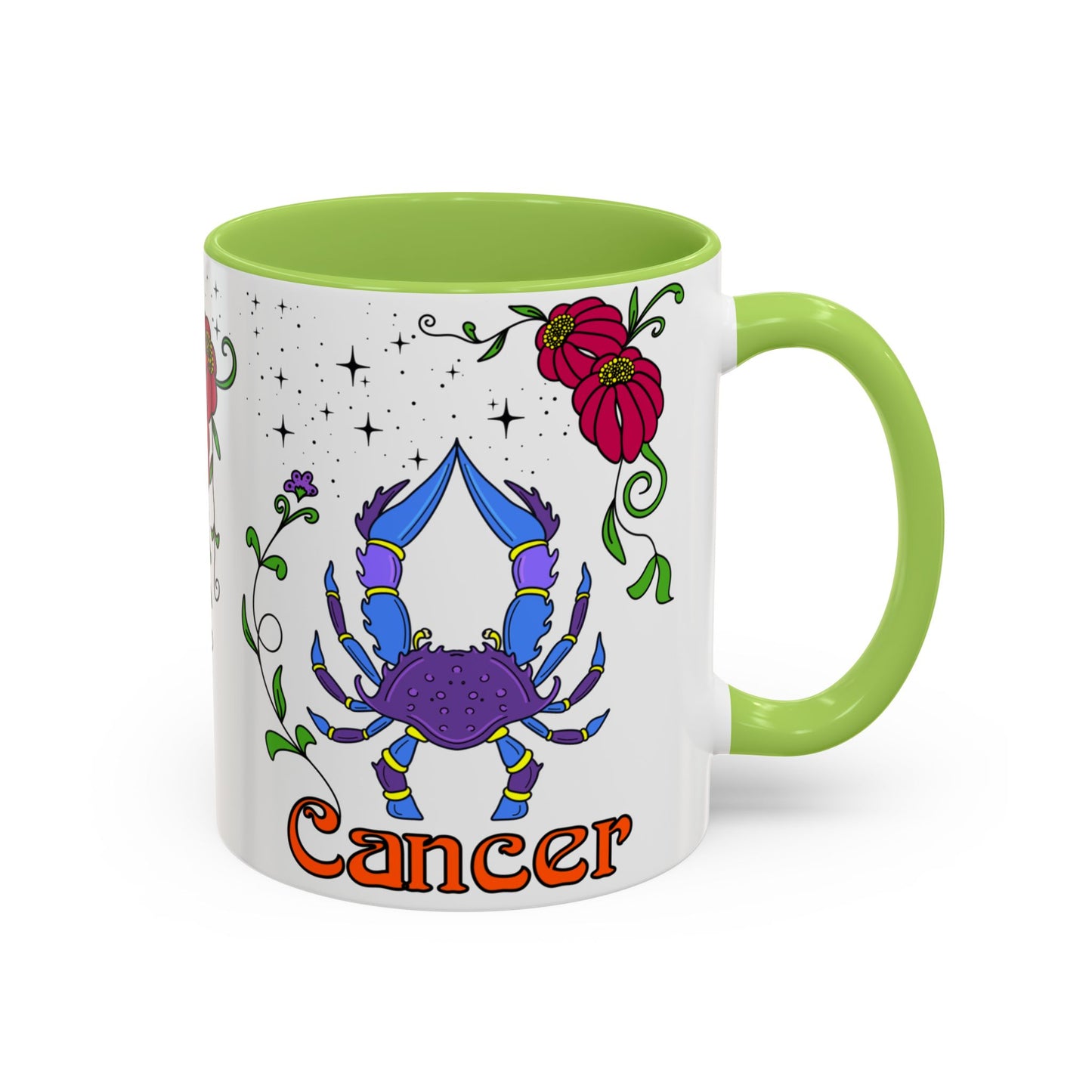 Cancer star sign mug, Crab zodiac astrology coffee cup, Horoscope birthday gift mug, Bold retro colourful Design ceramic mug