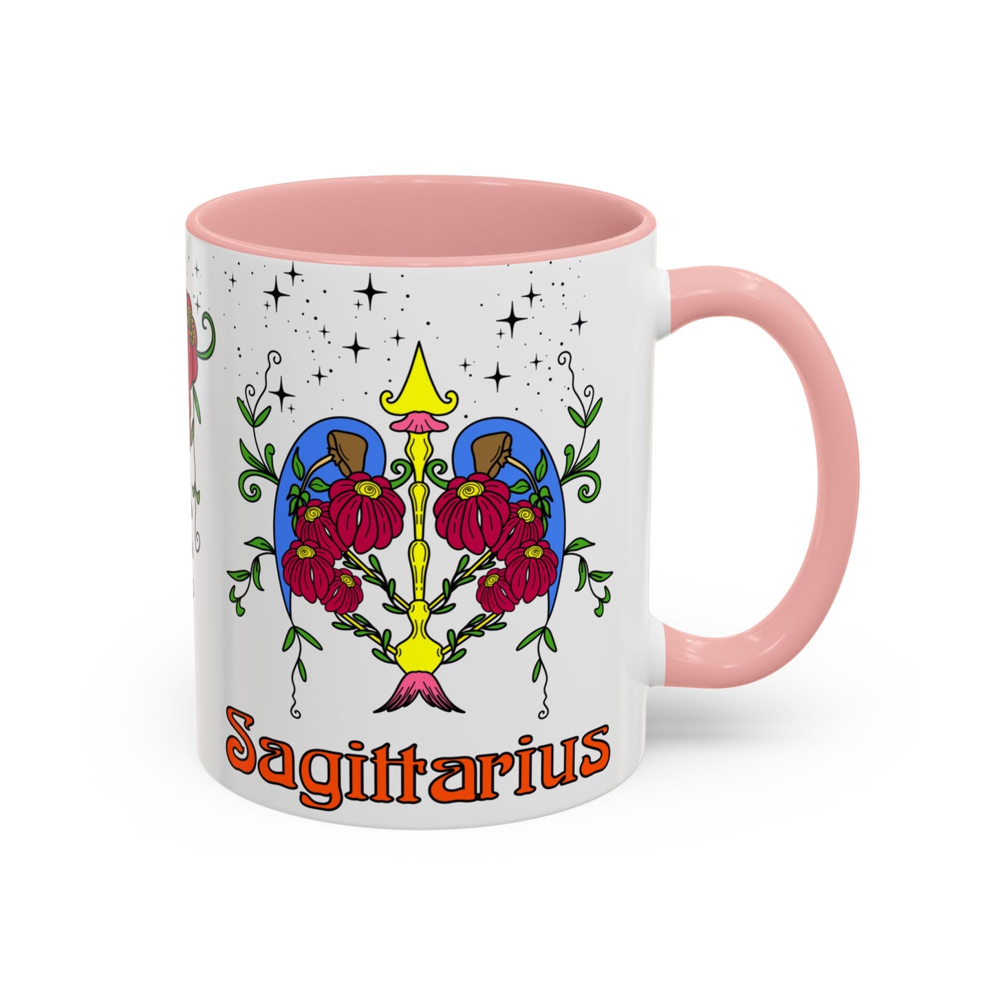 Sagittarius star sign mug, Bow and arrow zodiac astrology coffee cup, Horoscope birthday gift mug, Bold retro colourful Design ceramic mug