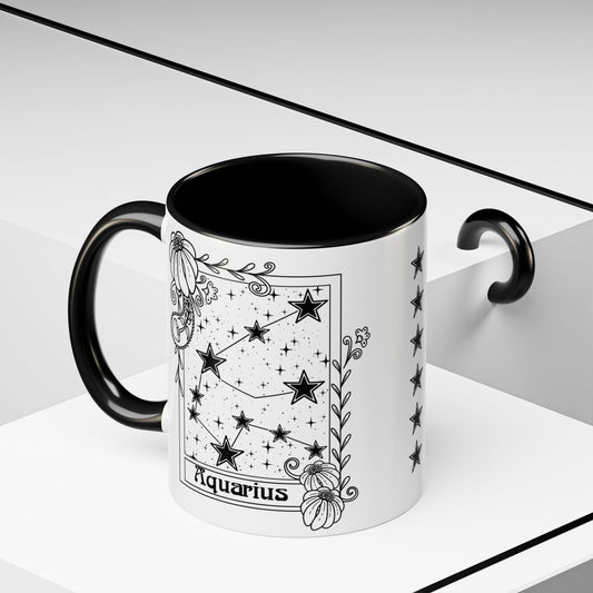 Aquarius Constellation mug, Zodiac astrology coffee cup, Horoscope birthday gift mug, Star sign tarot card ceramic mug