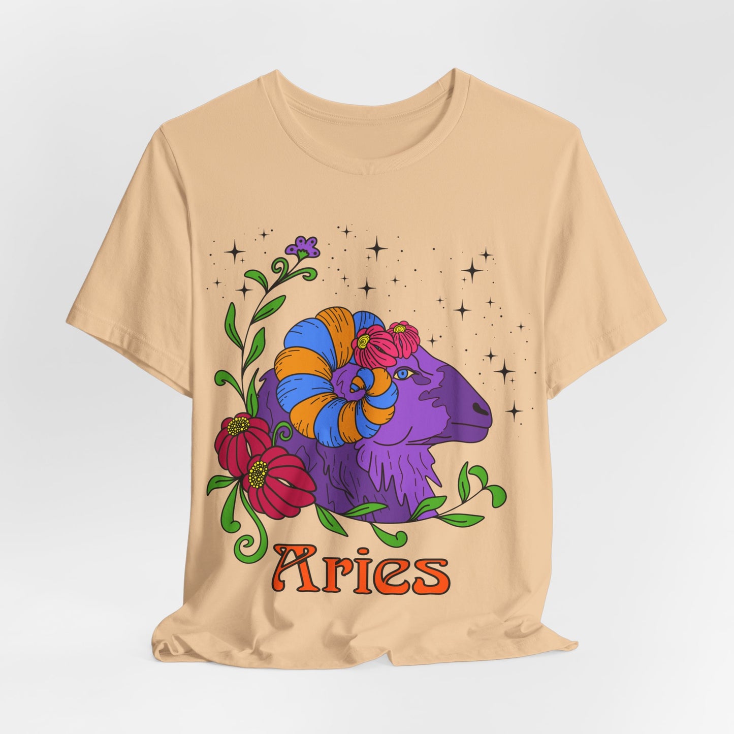 Aries star sign T-Shirt, Ram zodiac astrology top, Horoscope birthday gift Tee, Bold retro colourful Design tshirt